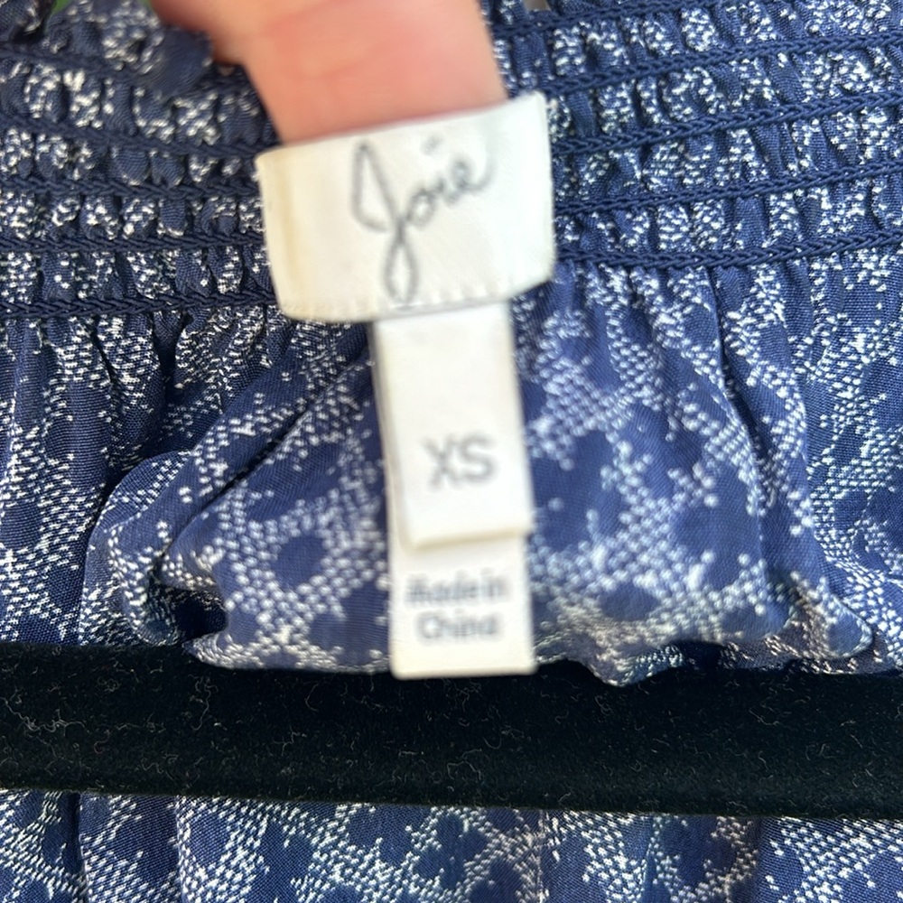 Joie Blue Geo Print Short Sleeve Peasant Blouse - Picture 2 of 7